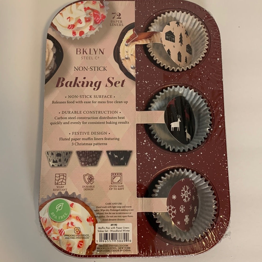BKLYN Steel Co. Non-Stick Festive Baking Set with 72 Paper liners